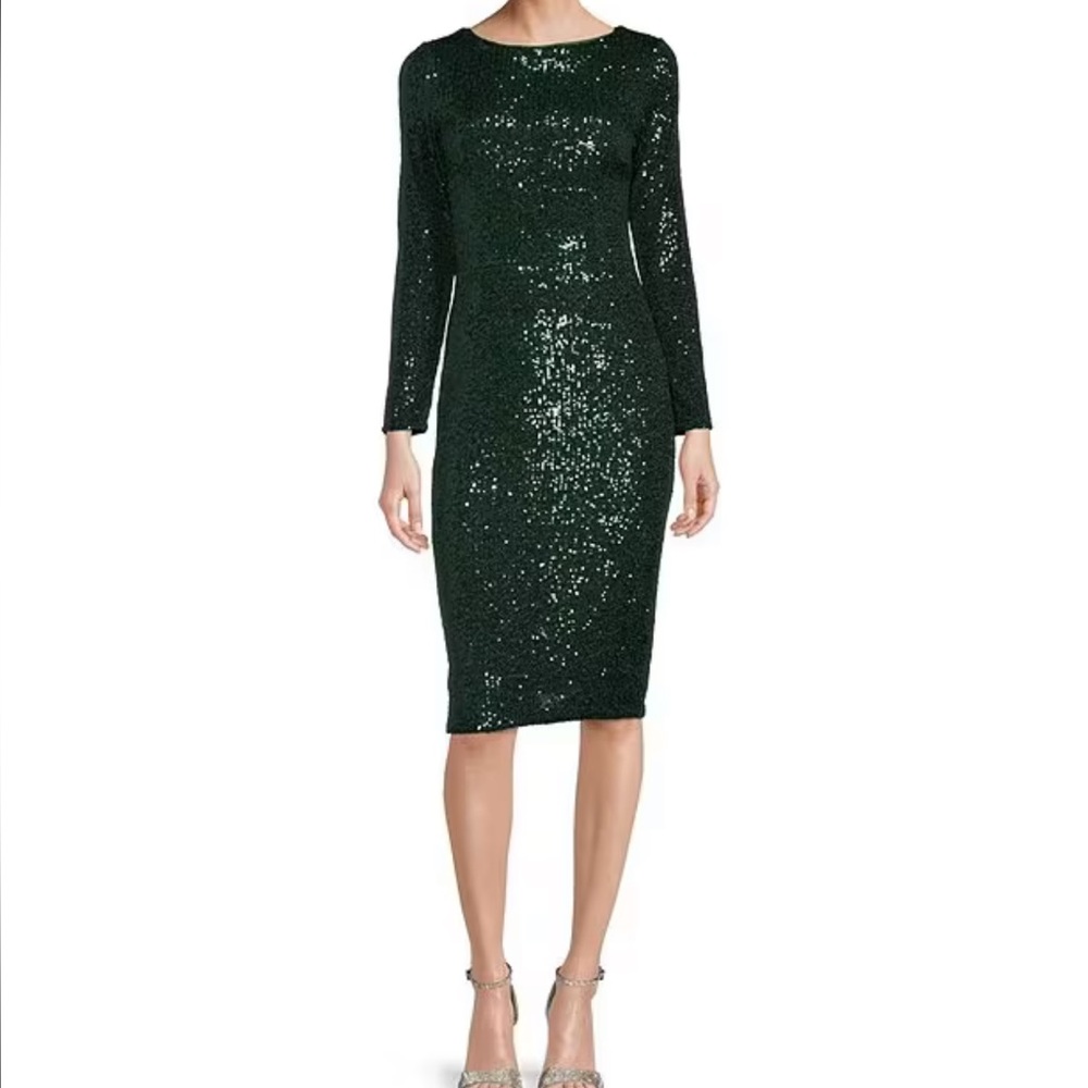 Xscape Green Sequin Midi Dress
